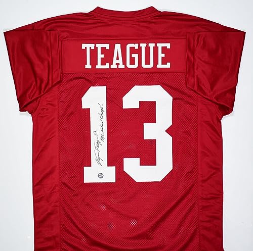 George Teague Autographed Crimson College Style Jersey w/ 92 Champs - Prova