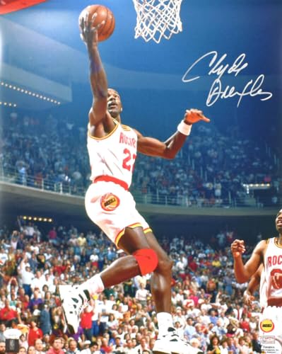 Clyde Drexler Autographed Houston Rockets 16x20 Lay Up Photo - JSA W *Silver