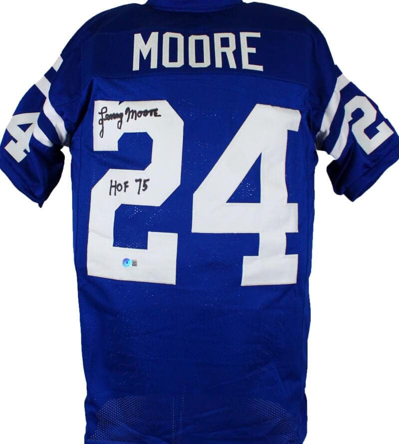 Lenny Moore Autographed Blue Pro Style Jersey w/HOF-Beckett W Hologram *Black