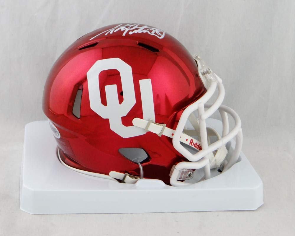 Adrian Peterson Signed Oklahoma Sooners Chrome Mini Helmet - Beckett Auth *White