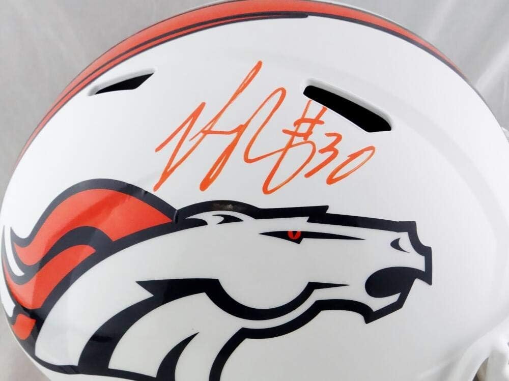 Phillip Lindsay Signed Denver Broncos F/S Flat White Speed Helmet - JSA W Auth