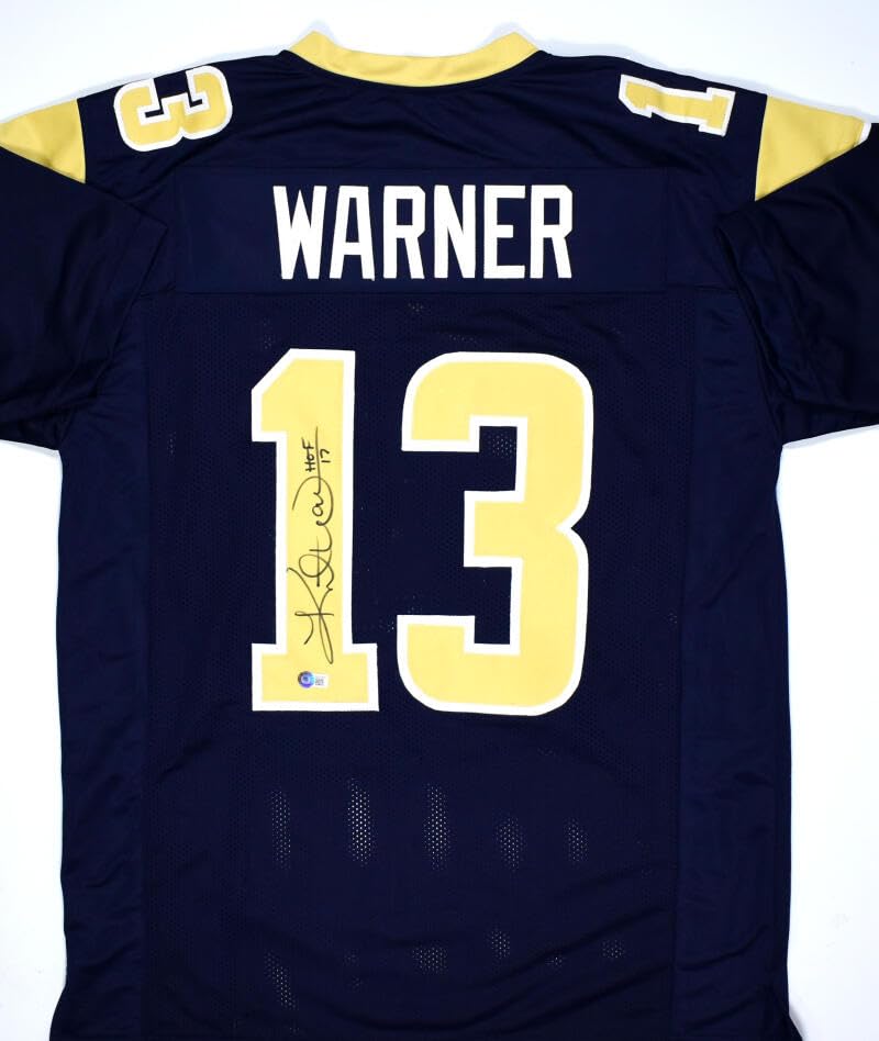 Kurt Warner Autographed Blue Gold Pro Style Jersey w/HOF -Beckett W Hologram