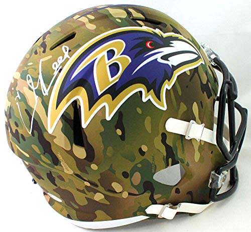 Ed Reed Signed Baltimore Ravens F/S Camo Speed Helmet - Beckett Witnessed