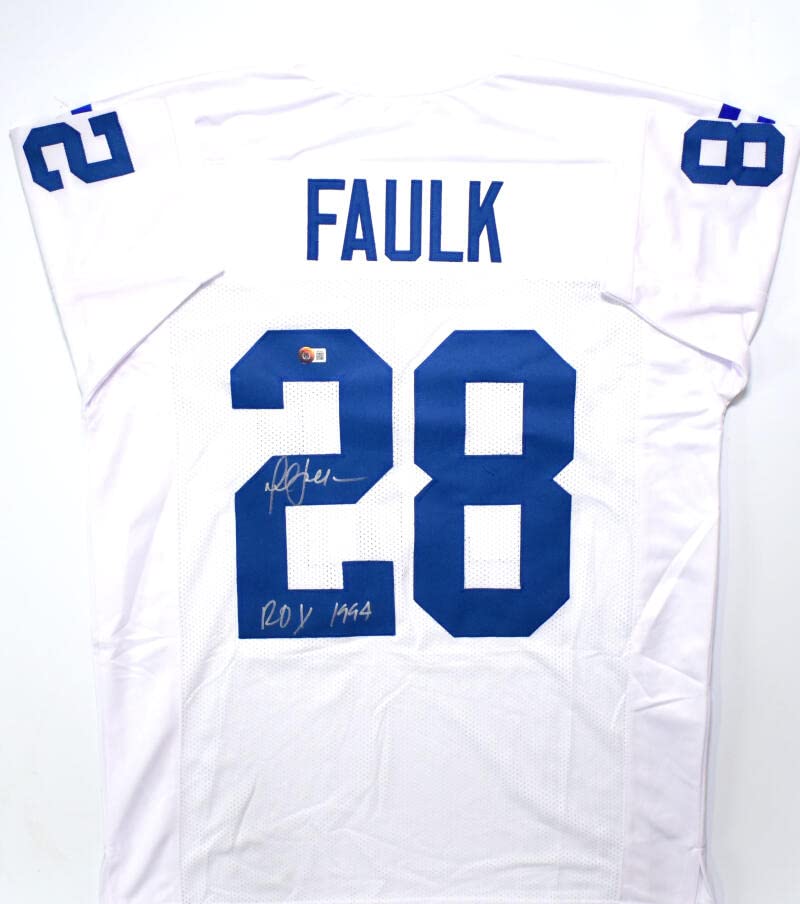 Marshall Faulk Autographed White Pro Style Jersey w/ ROY- Beckett W Hologram