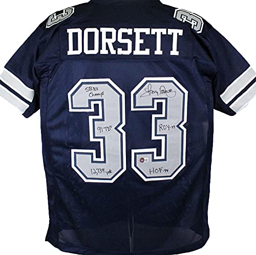 Tony Dorsett Autographed Blue Pro Style Jersey w/5 Stats- Beckett W Hologram