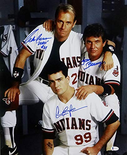 Sheen/Berenger/Bernsen Autographed Major League 16x20 Photo- Beckett Auth *Blue