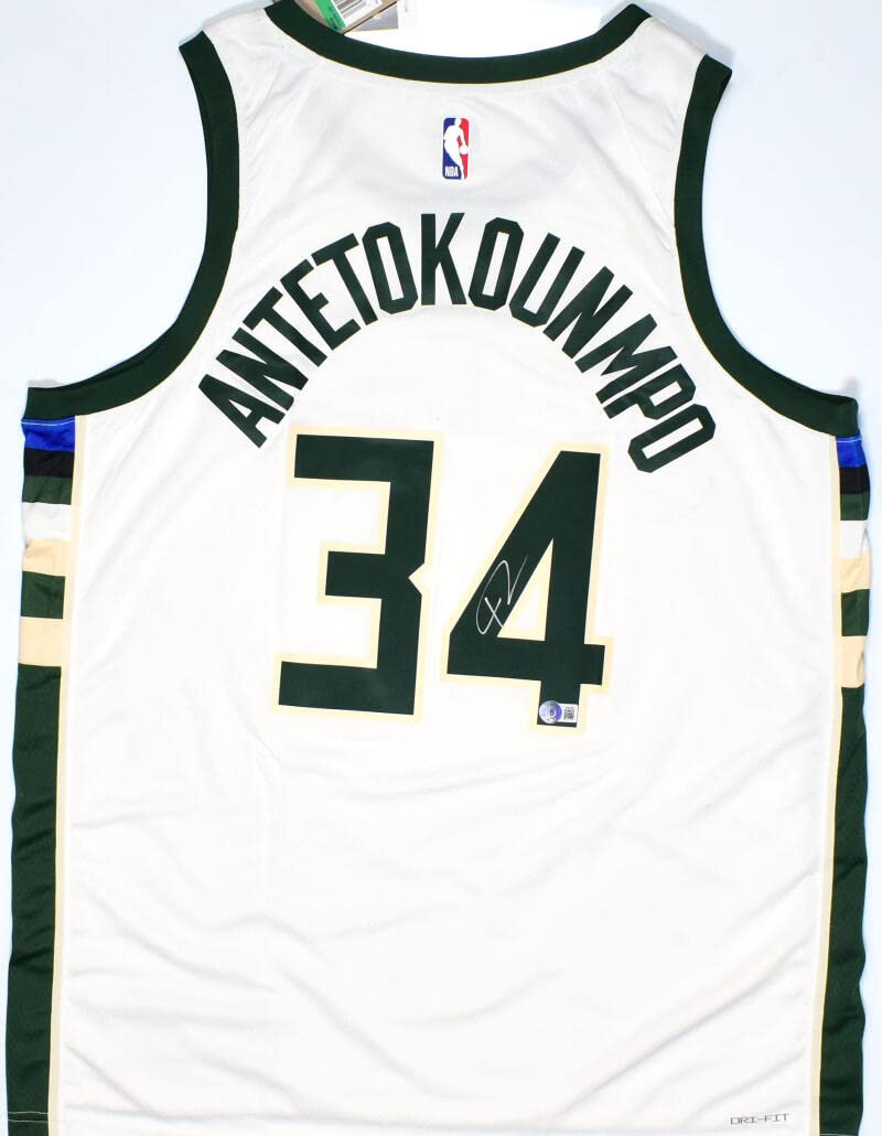 Giannis Antetokounmpo Signed Bucks 22-23 White Swingman Association JSY-Beckett