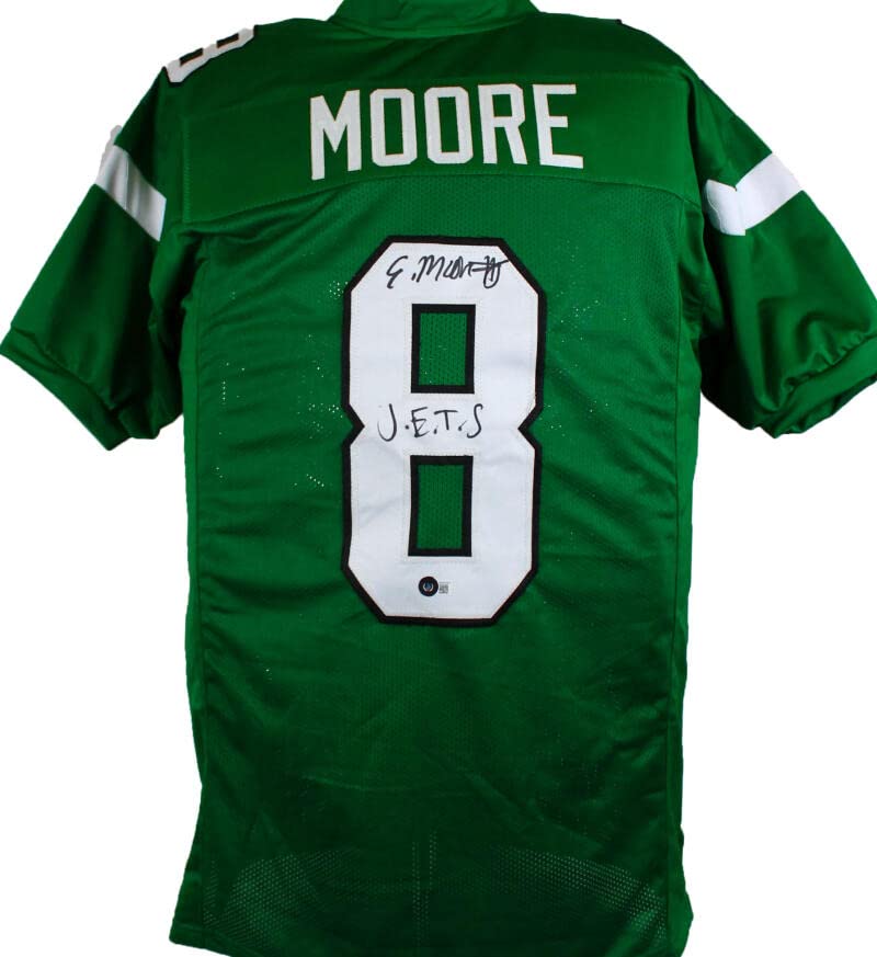 Elijah Moore Autographed Green Pro Style Jersey w/J.E.T.S - Beckett W Hologram