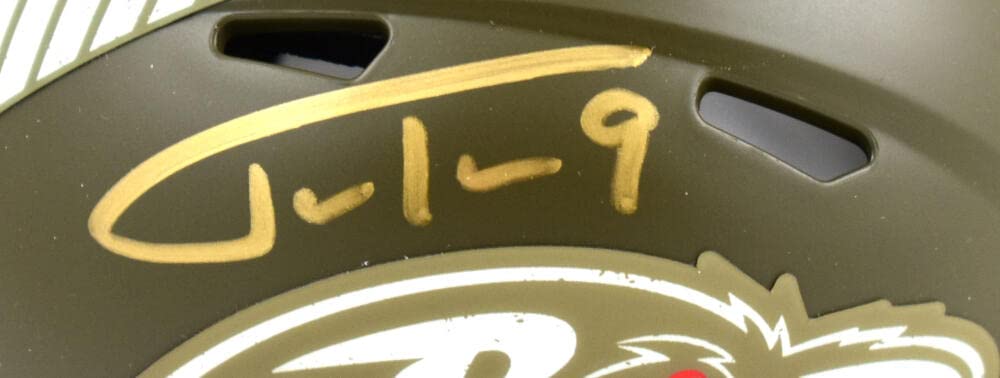 Justin Tucker Signed Ravens Salute to Service Speed Mini Helmet- Beckett W Holo