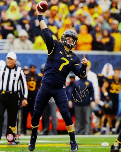 Will Grier Signed W. Virginia 16x20 Throwing in Blue PF Photo- JSA W *Silver