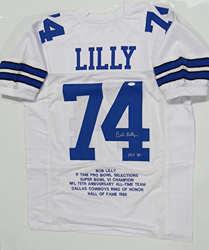 Bob Lilly Autographed White Stat1 Pro Style Jersey W/ HOF- JSA W Auth *4