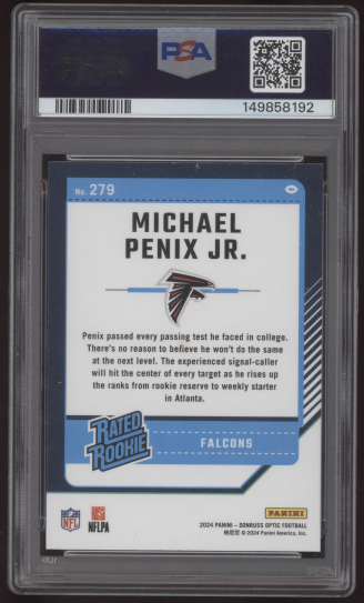 2024 Donruss Optic Michael Penix Jr Rated Rookie #279 Red Ink Auto PSA 9 AUTO 9