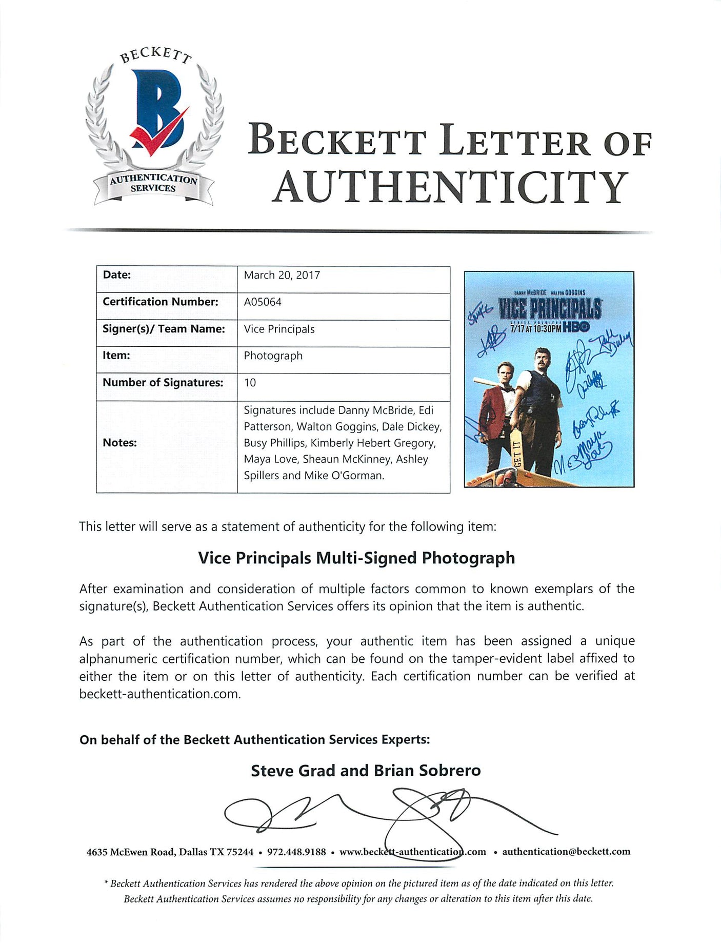 Vice Principals Cast (9) McBride, Goggins Signed 11X14 Photo BAS #A05064