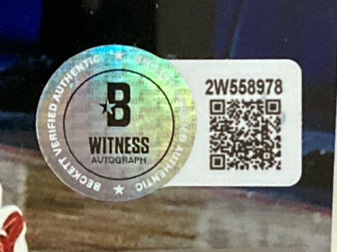 This Allen Iverson Signed Framed 8x10 Philadelphia 76ers Photo vs Kobe Bryant by Sports Integrity includes a Beckett Witness Autograph sticker with holographic seal, QR code, and serial number 2W558978—Beckett Verified Authentic.