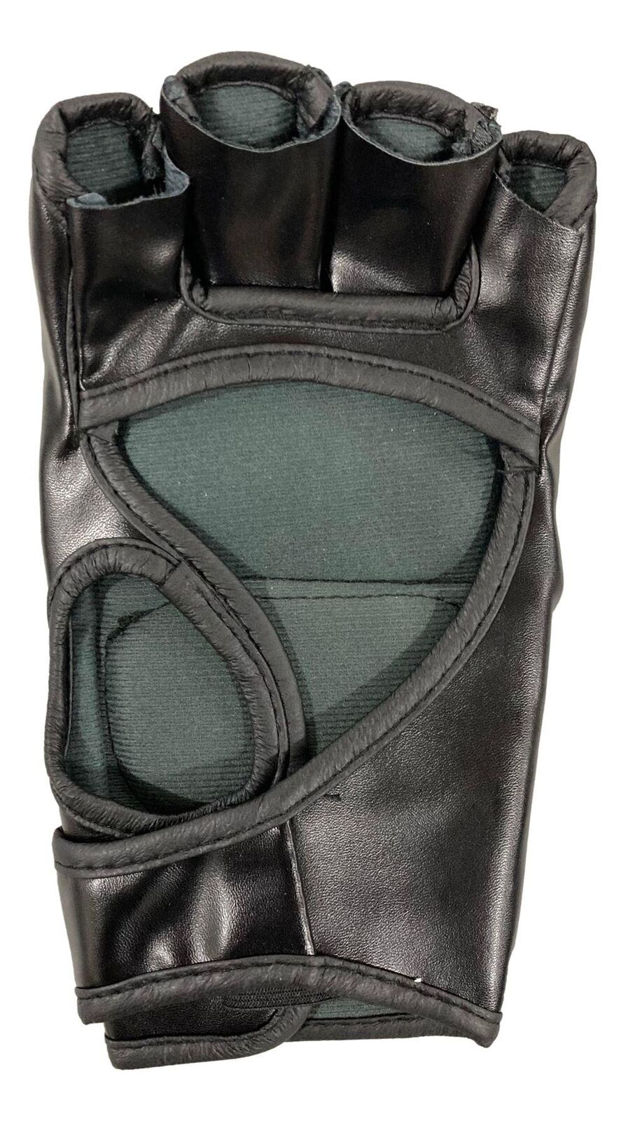 The Bo Nickal Signed UFC Fight Glove by Sports Integrity is a black fingerless glove with open knuckles and reinforced padding, ideal for martial arts or MMA training. Authenticated by JSA ITP.