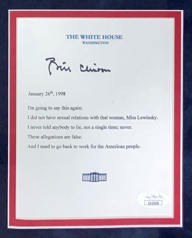 Bill Clinton Signed Framed White House Letter Monica Lewinsky JSA