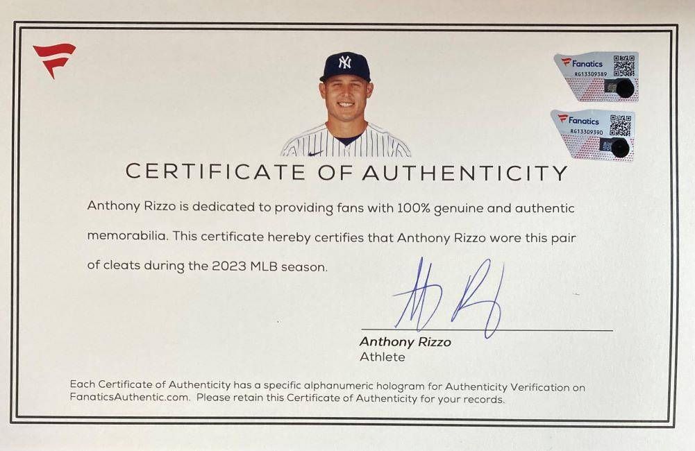 Anthony Rizzo Twice Signed 2023 Game Used Yankees Nike Cleats (2) Fanatics