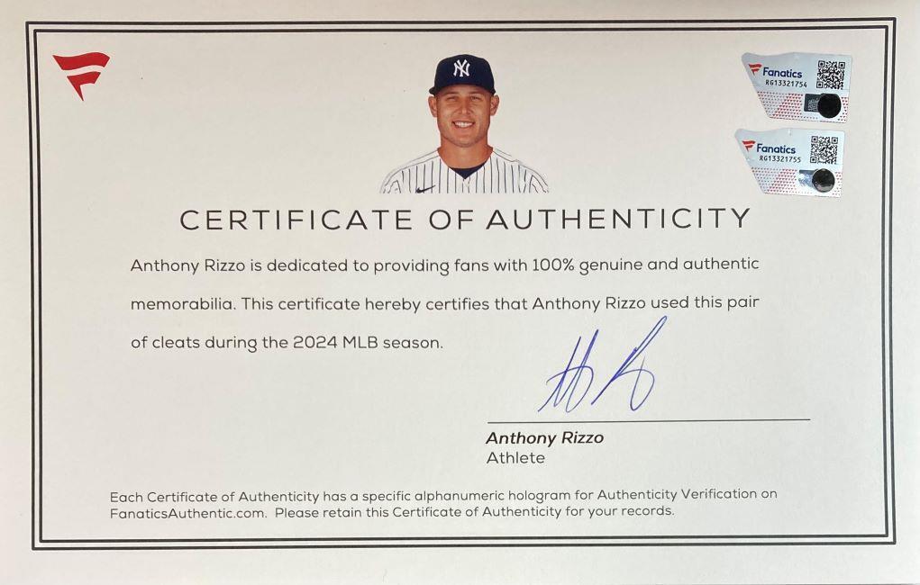 Anthony Rizzo Signed 2024 Game Used Yankees Nike Cleats (2) Fanatics