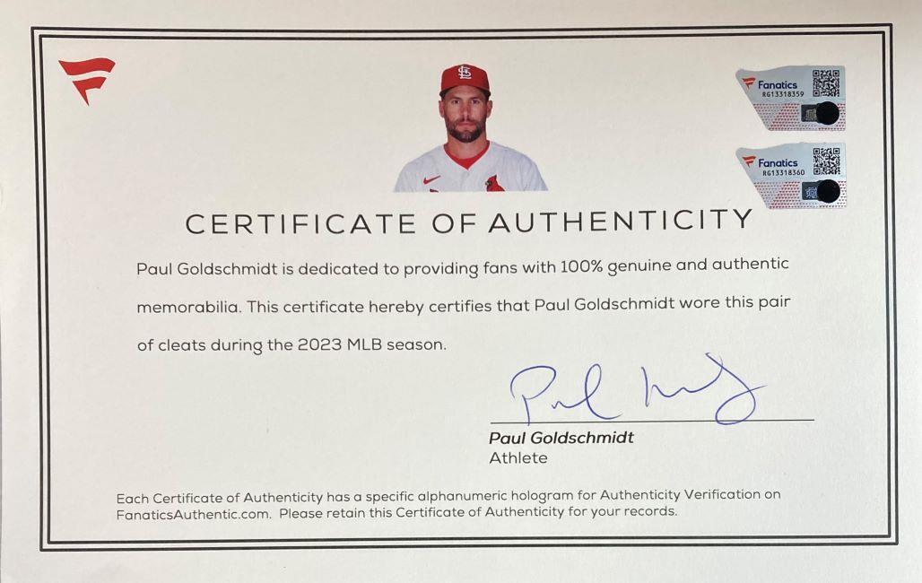 Paul Goldschmidt Twice Signed 2023 Game Used Cardinals Nike Cleats 2 Fanatics