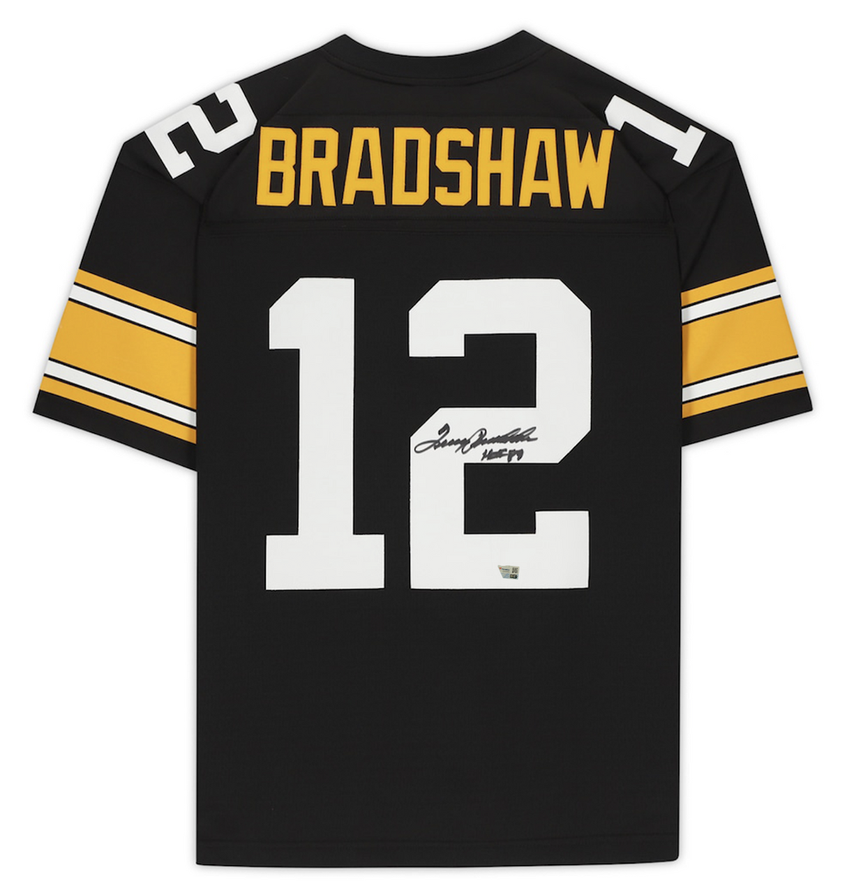 Terry Bradshaw Autographed/Inscribed "HOF 89" Pittsburgh Steelers Black Mitchell & Ness Throwback Jersey Fanatics