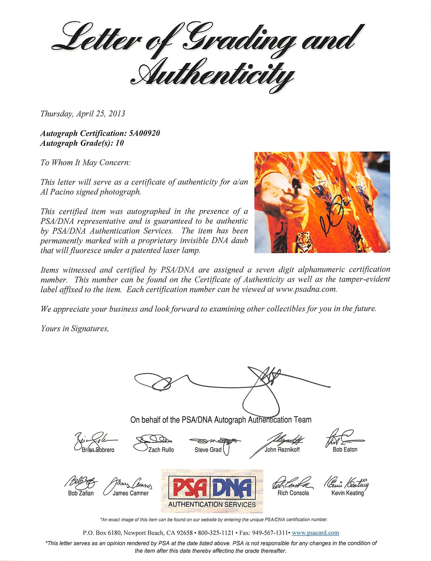 Al Pacino Scarface Signed 11x14 Vertical Photo Auto 10! PSA/DNA Itp #5A00920