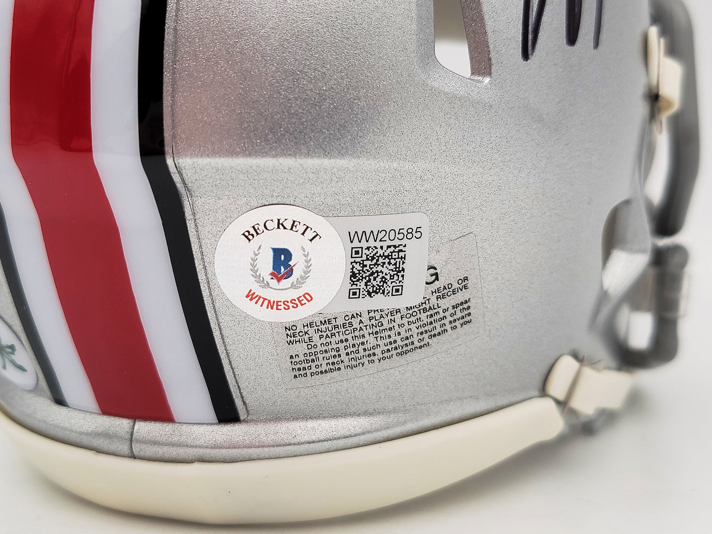 Jaxon Smith-Njigba Autographed Ohio State Buckeyes Silver Speed Mini Helmet Beckett BAS QR Stock #203466
