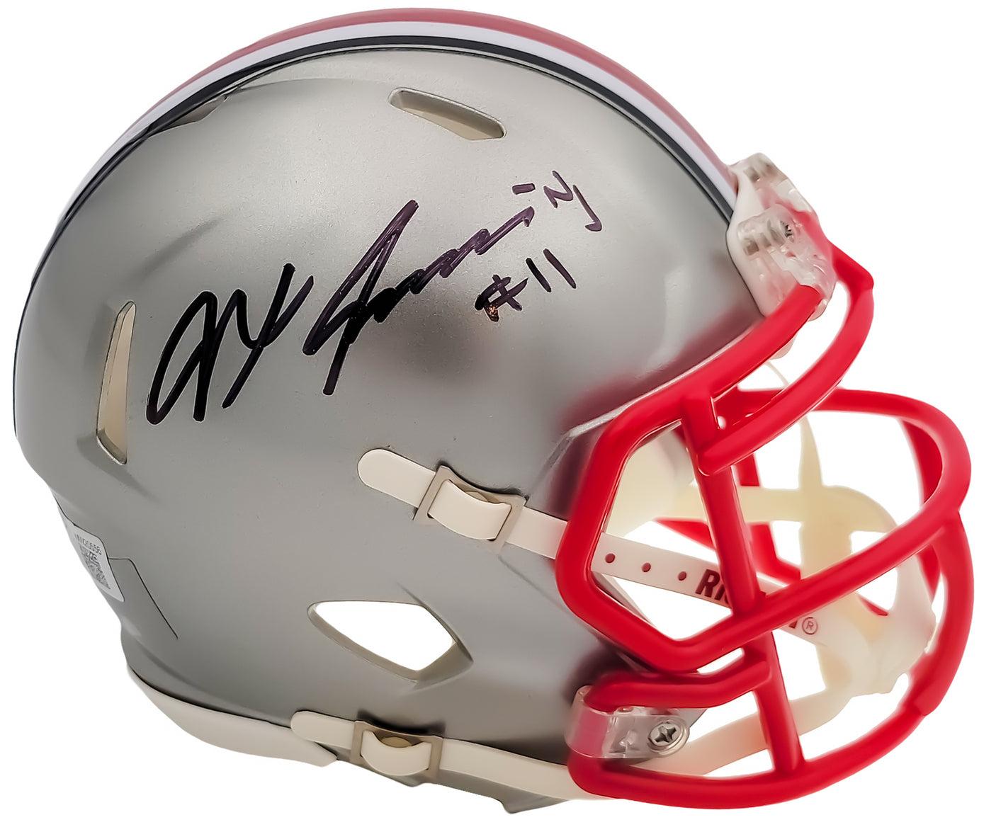 Jaxon Smith-Njigba Autographed Ohio State Buckeyes Flash Silver Speed Mini Helmet Beckett BAS QR Stock #203467