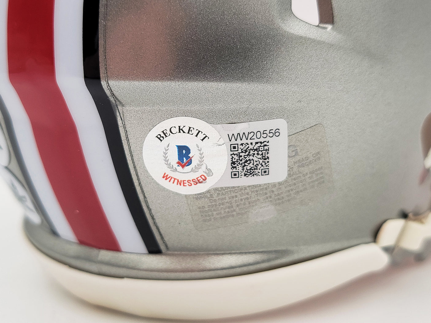 Jaxon Smith-Njigba Autographed Ohio State Buckeyes Flash Silver Speed Mini Helmet Beckett BAS QR Stock #203467