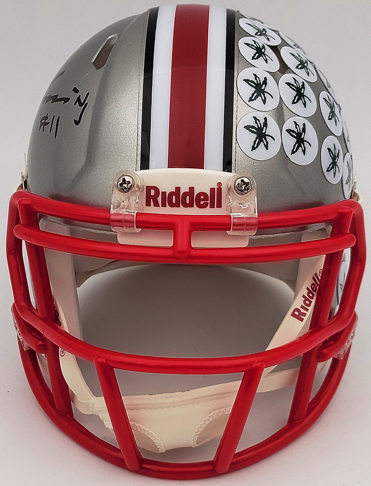 Jaxon Smith-Njigba Autographed Ohio State Buckeyes Flash Silver Speed Mini Helmet Beckett BAS QR Stock #203467