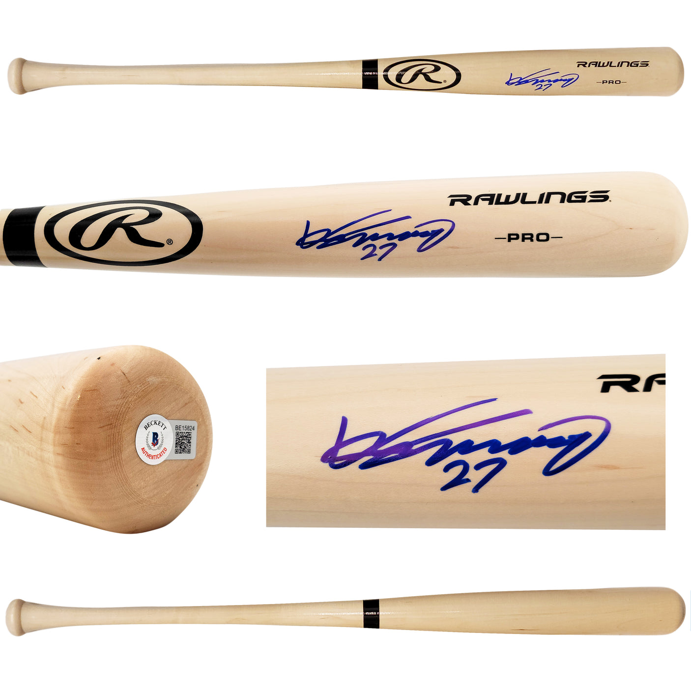 Vladimir Guerrero Sr. Autographed Blonde Rawlings Pro Bat Montreal Expos Beckett BAS Stock #203453
