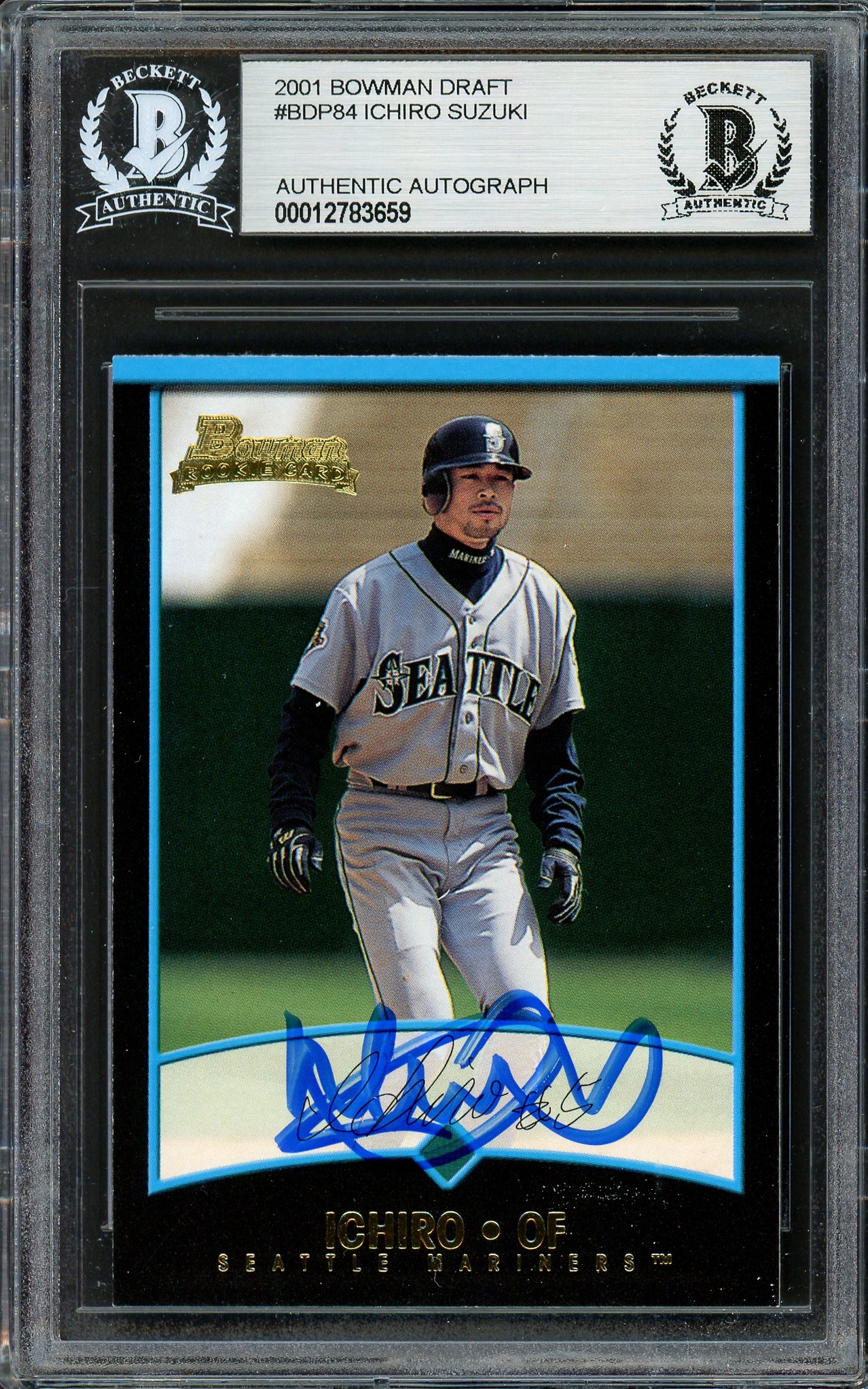 Ichiro Suzuki Autographed 2001 Bowman Draft Picks Rookie Card #BDP84 Seattle Mariners Beckett BAS #12783659