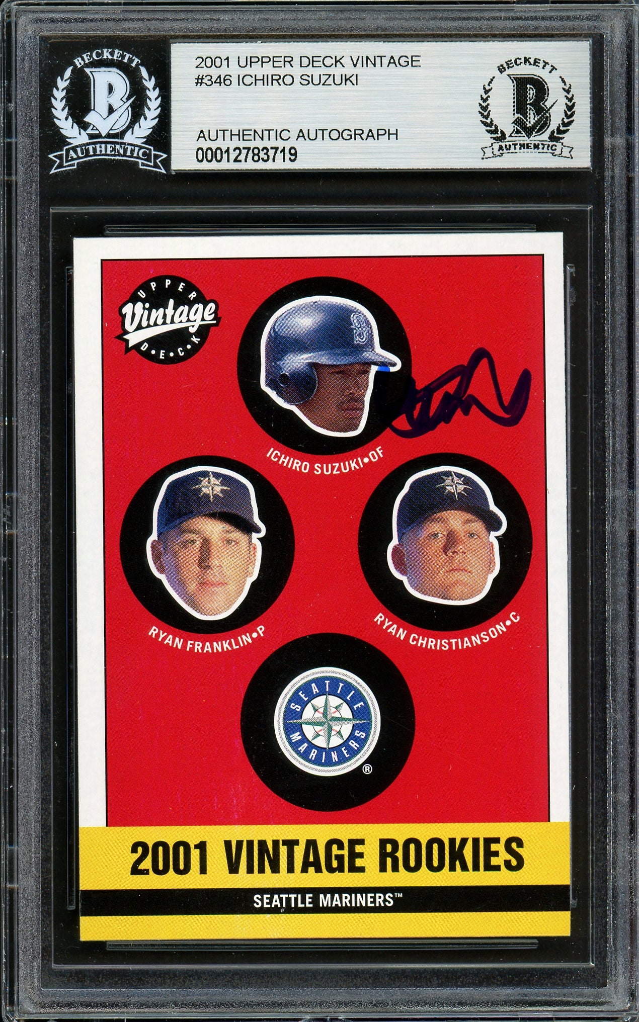 Ichiro Suzuki Autographed 2001 Upper Deck Vintage Rookie Card #346 Seattle Mariners Beckett BAS #12783719