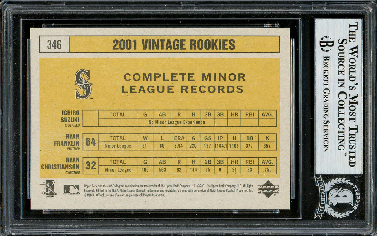 Ichiro Suzuki Autographed 2001 Upper Deck Vintage Rookie Card #346 Seattle Mariners Beckett BAS #12783719
