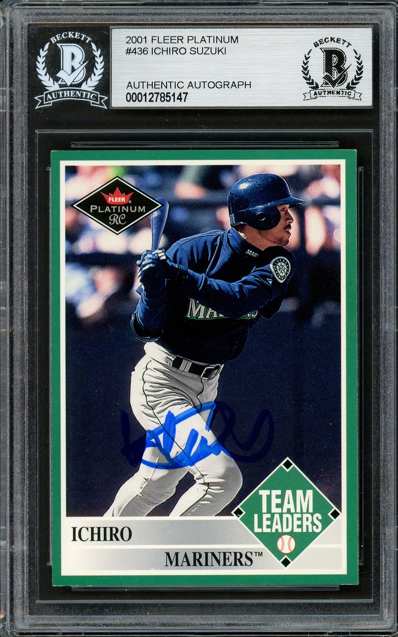 Ichiro Suzuki Autographed 2001 Fleer Platinum Rookie Card #436 Seattle Mariners Beckett BAS #12785147