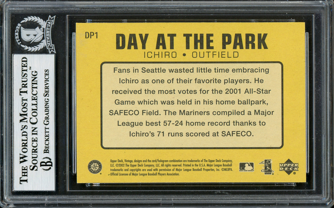 Ichiro Suzuki Autographed 2002 Upper Deck Vintage Day At The Park Card #DP1 Seattle Mariners Beckett BAS #12785187