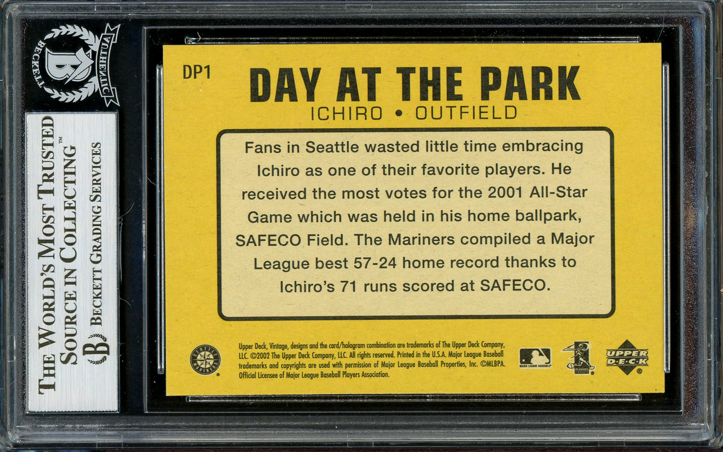 Ichiro Suzuki Autographed 2002 Upper Deck Vintage Day At The Park Card #DP1 Seattle Mariners Beckett BAS #13038502