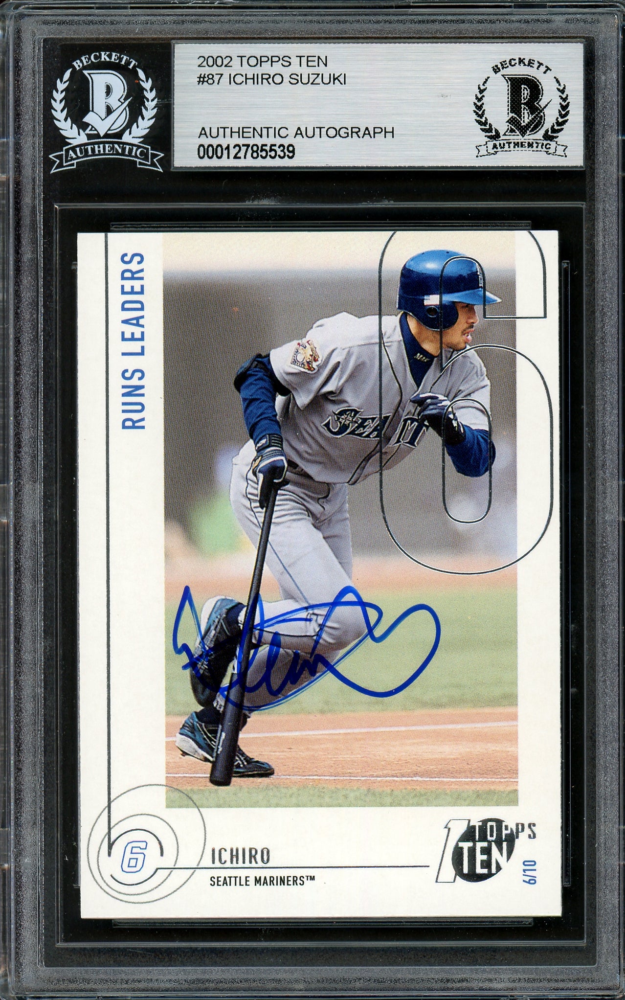 Ichiro Suzuki Autographed 2002 Topps Ten Card #87 Seattle Mariners Beckett BAS Stock #194221