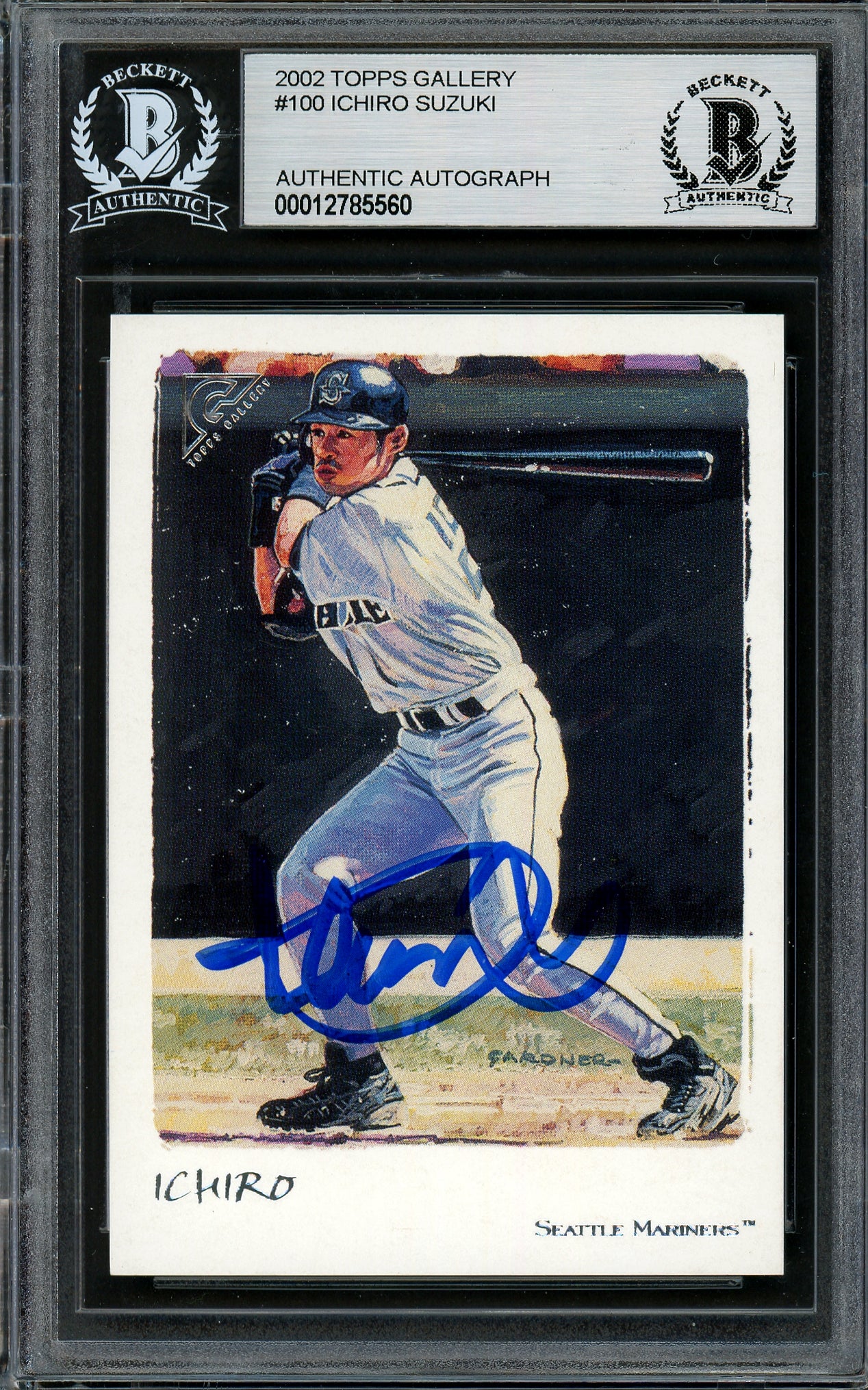 Ichiro Suzuki Autographed 2002 Topps Gallery Card #100 Seattle Mariners Beckett BAS Stock #194223
