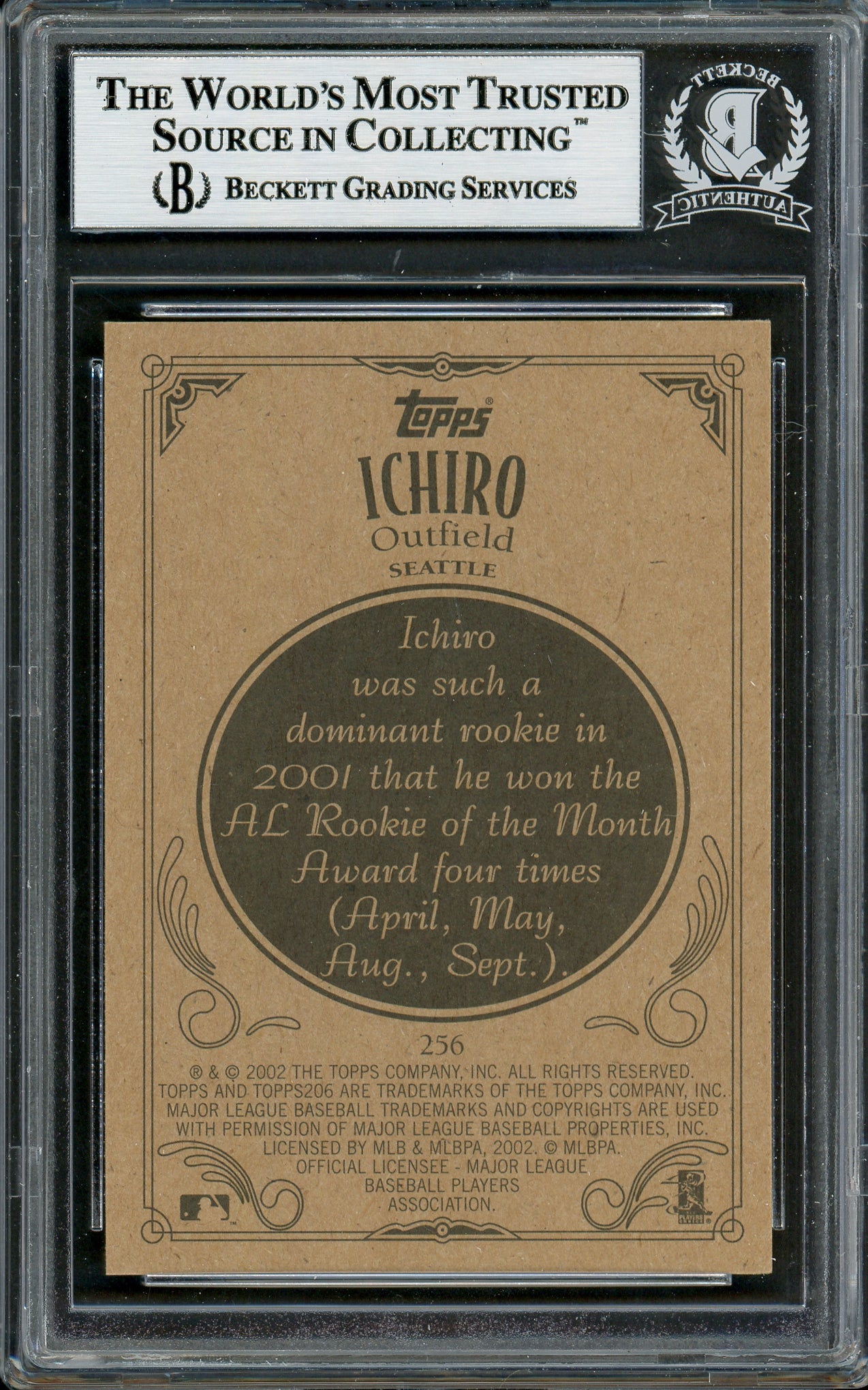 Ichiro Suzuki Autographed 2002 Topps 206 Card #256C Seattle Mariners Beckett BAS Stock #194230