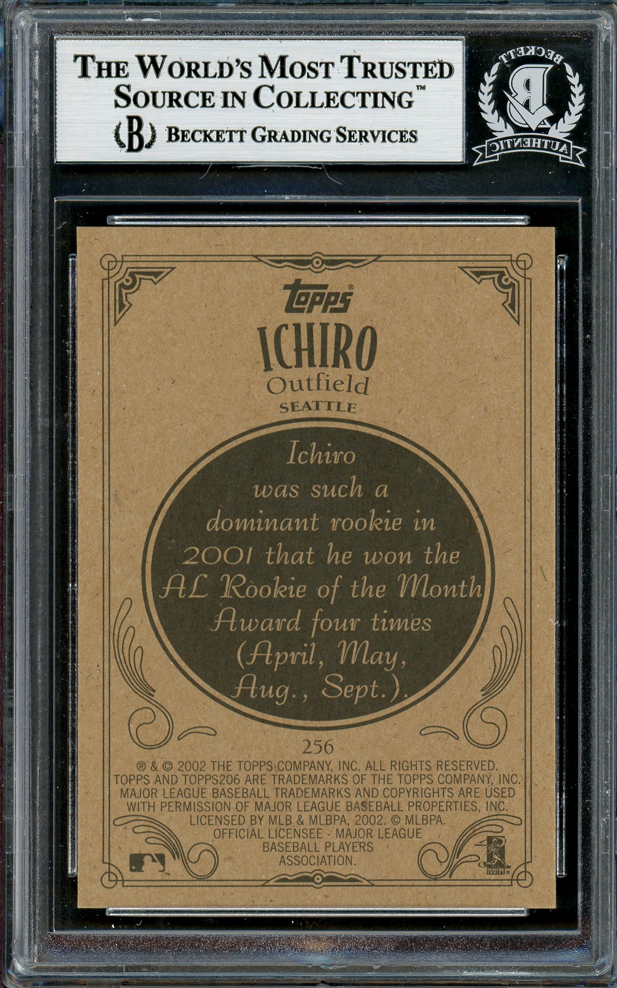 Ichiro Suzuki Autographed 2002 Topps 206 Card #256B Seattle Mariners Beckett BAS Stock #194231