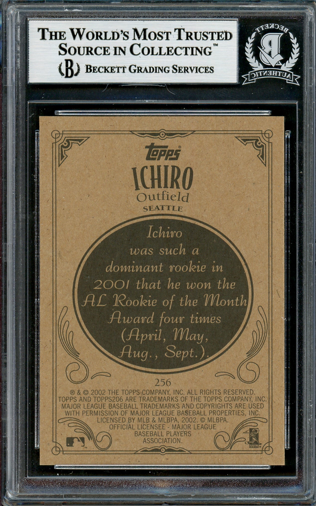 Ichiro Suzuki Autographed 2002 Topps 206 Card #256B Seattle Mariners Beckett BAS Stock #194231