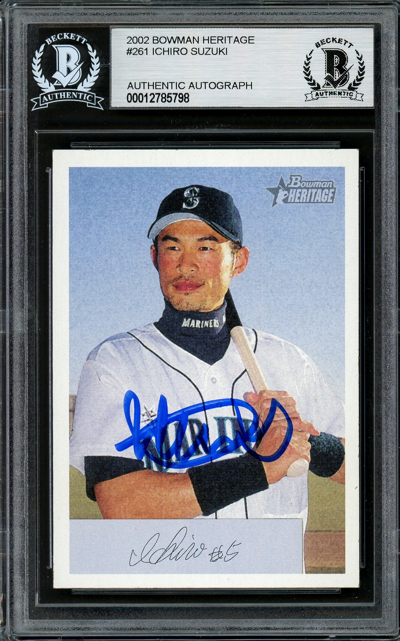 Ichiro Suzuki Autographed 2002 Bowman Heritage Card #261 Seattle Mariners Beckett BAS Stock #194233