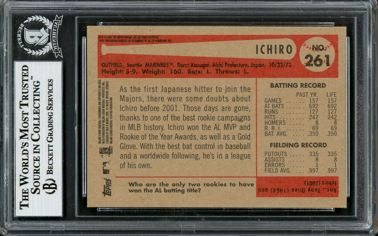 Ichiro Suzuki Autographed 2002 Bowman Heritage Card #261 Seattle Mariners Black Box Beckett BAS #12785799