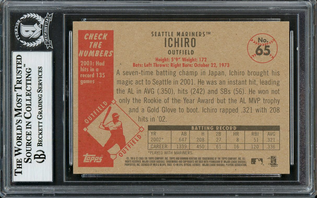 Ichiro Suzuki Autographed 2003 Bowman Heritage Card #65 Seattle Mariners Beckett BAS #12785974