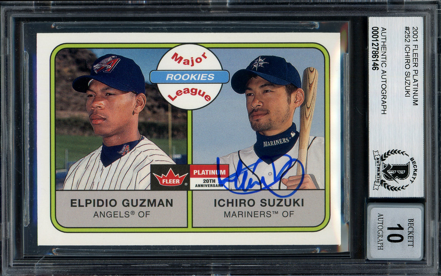 Ichiro Suzuki Autographed 2001 Fleer Platinum Rookie Card #252 Seattle Mariners Auto Grade Gem Mint 10 Beckett BAS #12786146