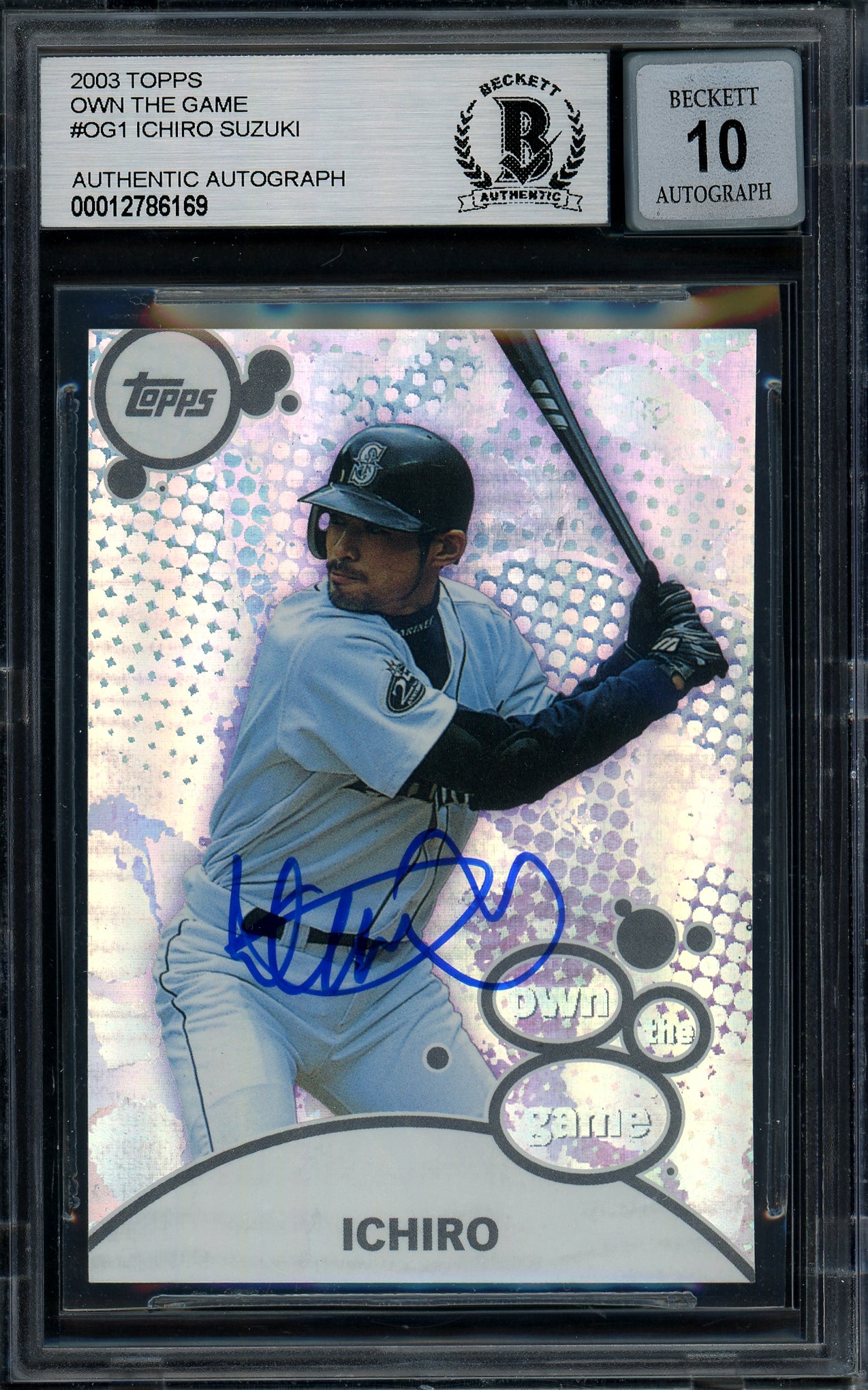 Ichiro Suzuki Autographed 2002 Topps Own The Game Card #OG14 Seattle Mariners Auto Grade Gem Mint 10 Beckett BAS #12786169
