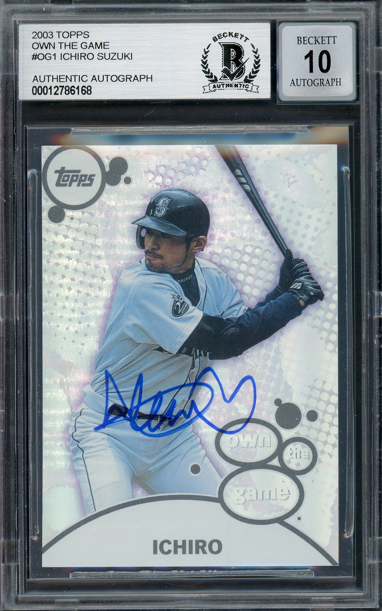 Ichiro Suzuki Autographed 2002 Topps Own The Game Card #OG14 Seattle Mariners Auto Grade Gem Mint 10 Beckett BAS #12786168