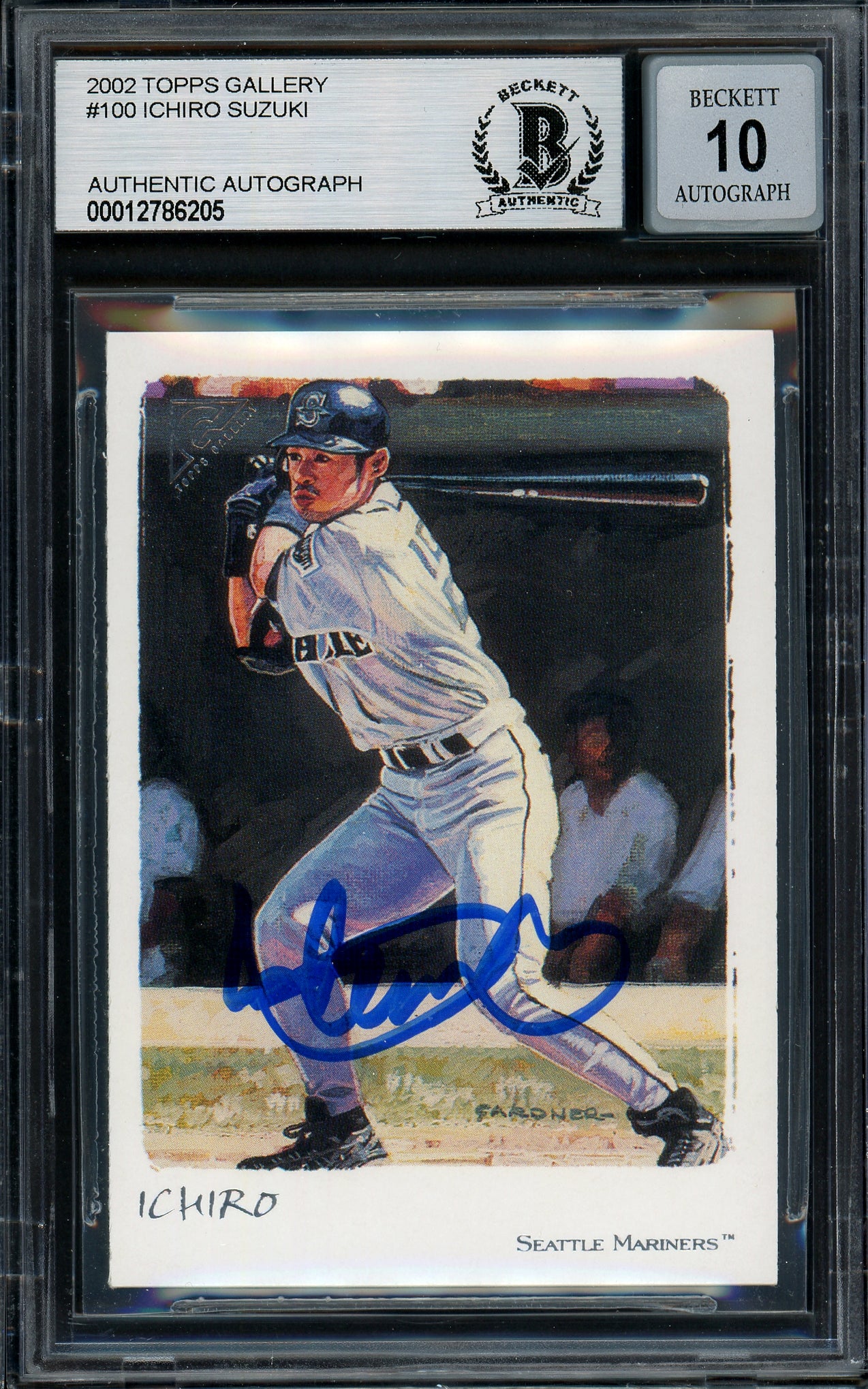 Ichiro Suzuki Autographed 2002 Topps Gallery Card #100 Seattle Mariners Auto Grade Gem Mint 10 Beckett BAS #12786205