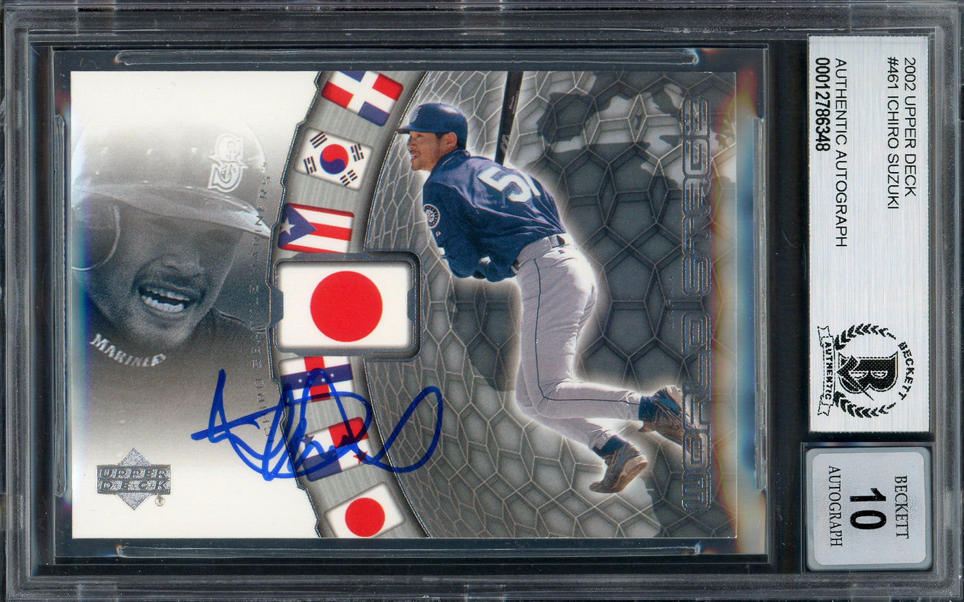 Ichiro Suzuki Autographed 2002 Upper Deck World Stars Card #461 Seattle Mariners Auto Grade Gem Mint 10 Beckett BAS #12786348