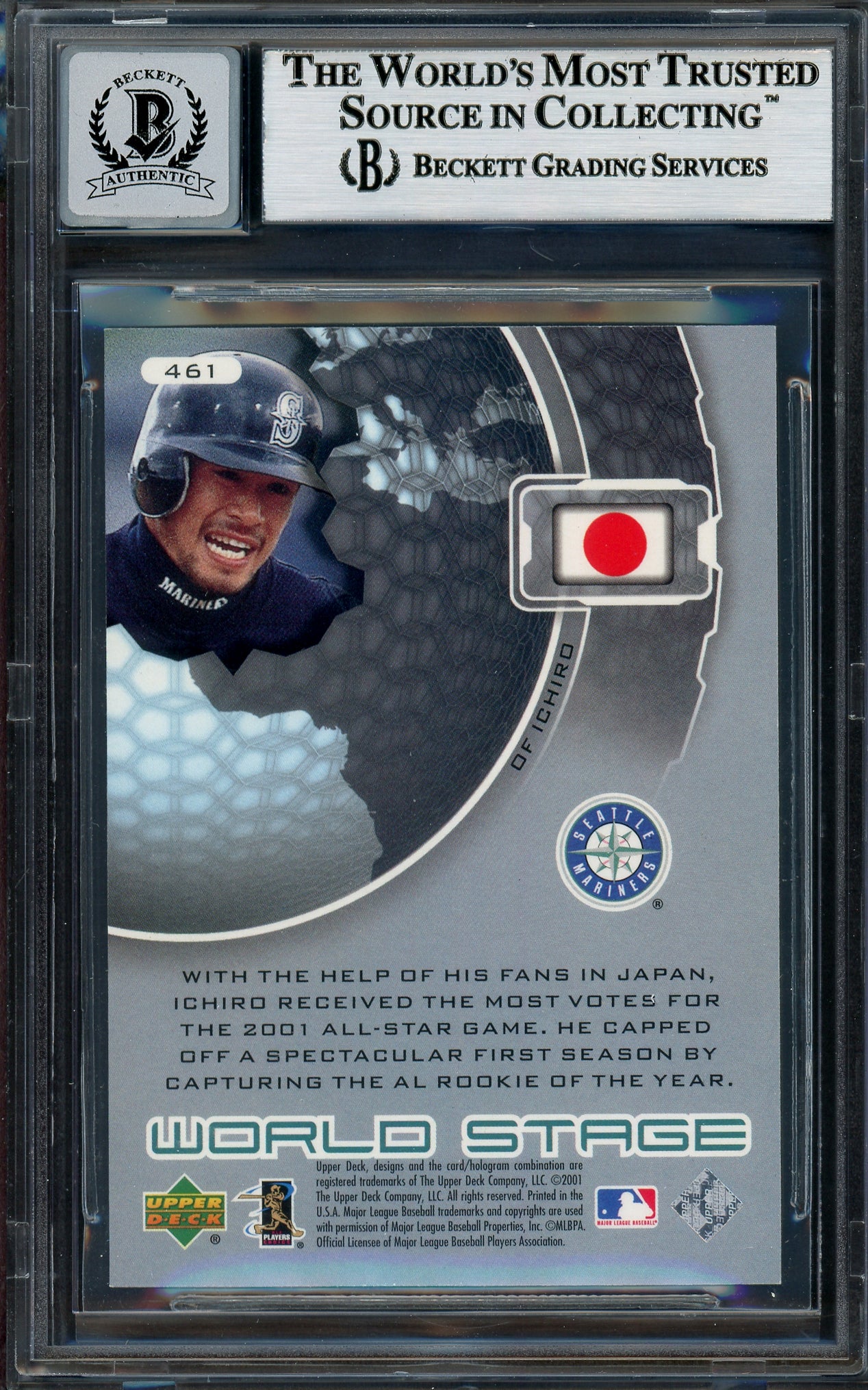 Ichiro Suzuki Autographed 2002 Upper Deck World Stars Card #461 Seattle Mariners Auto Grade Gem Mint 10 Beckett BAS #12786348